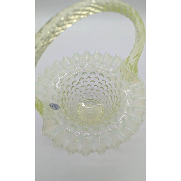 Vintage Yellow Fenton Uranium Glass Hobnail Basket Glows UV MCM - Picture 12 of 16